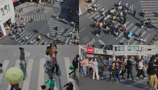 繁华城市街道路口斑马线过马路高清在线视频素材下载