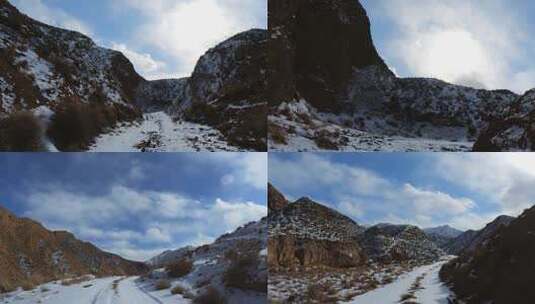 冬季深山峡谷穿越行车记录高清在线视频素材下载