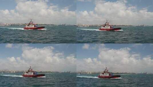 在伊斯坦布尔的博斯普鲁斯河拖船高清在线视频素材下载