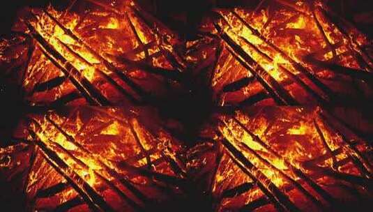 营火在晚上在森林里燃烧高清在线视频素材下载