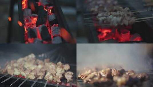 切羊肉分割羊肉羊肉串  炭火烤羊肉烧烤高清在线视频素材下载