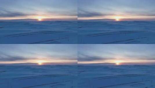 航拍4K雪域草原雪景日落高清在线视频素材下载