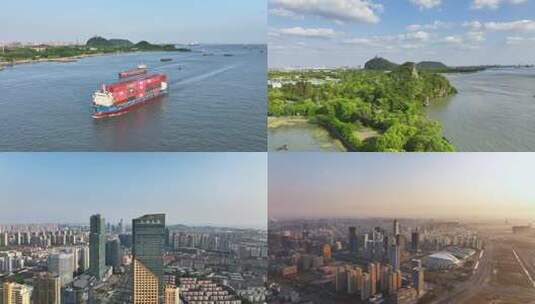 南通长江轮船南通城市风光航拍空境全景高清在线视频素材下载