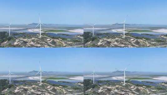 鄱阳湖二桥及风光发电悬停航拍高清在线视频素材下载