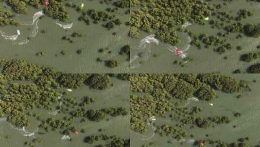 令人难以置信的电影自上而下无人机拍摄的风筝在巴西红树林之间编织高清在线视频素材下载