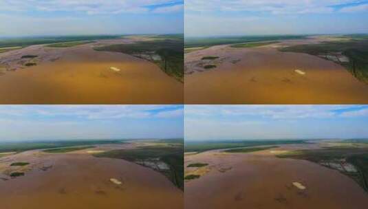 蜿蜒黄河流淌-黄河河道河滩-黄河生态高清在线视频素材下载