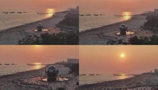 北海银滩日落航拍高清在线视频素材下载