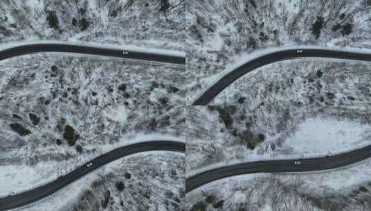 吉林长白山雪原森林公路航拍风光高清在线视频素材下载