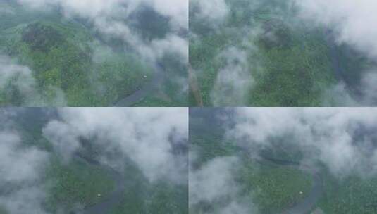 4K湖北恩施龙船水乡自然山峰河流云雾航拍高清在线视频素材下载