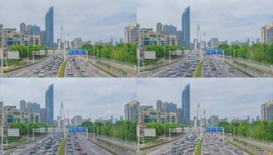 武汉夏日城市地标天际线风光延时摄影高清在线视频素材下载