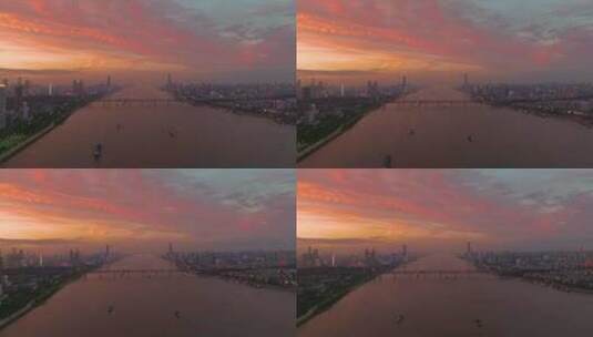武汉夏日城市地标和天际线晚霞和夜景风光高清在线视频素材下载