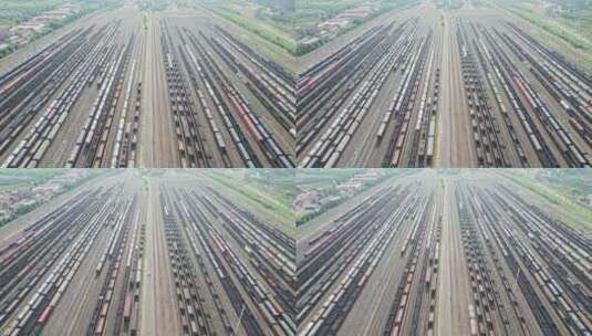 中国黑龙江哈尔滨南站货运火车航拍高清在线视频素材下载