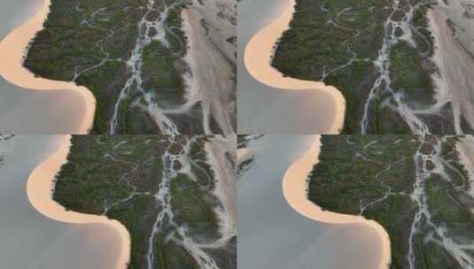日落时分，巴西杰里科瓦拉绿岛和沙丘的空中自上而下照片高清在线视频素材下载