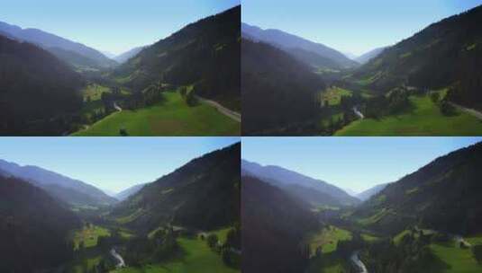 阳光下奥地利阿尔卑斯山之间山谷的壮丽景色高清在线视频素材下载