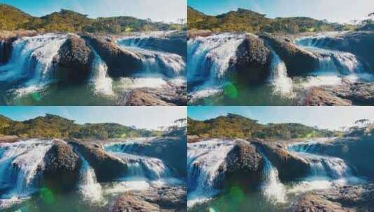 巴西山脉中流动的Pelotas急流河上的瀑布高清在线视频素材下载