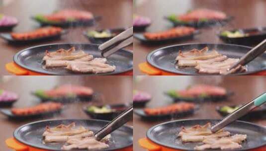 餐饮美食韩式烤肉五花肉高清在线视频素材下载