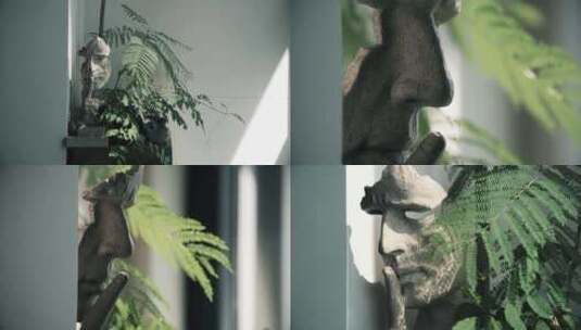 沉默是金石膏雕像与植物高清在线视频素材下载