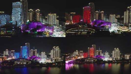 航拍广西柳州五星商圈夜景高清在线视频素材下载