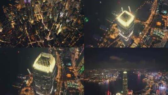 航拍香港城市内透夜景4K高清在线视频素材下载