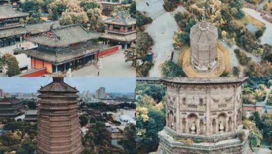 辽阳白塔广佑寺大气航拍城市人文风景高清在线视频素材下载