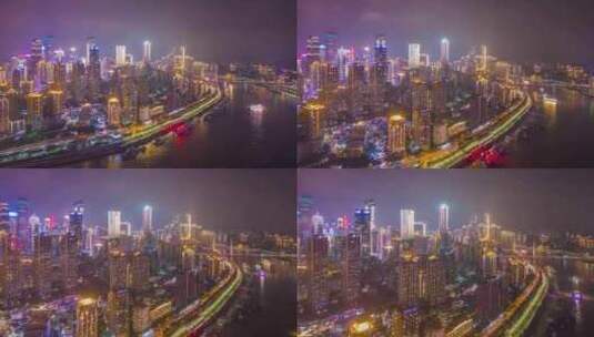 4K航拍重庆夜景延时高清在线视频素材下载