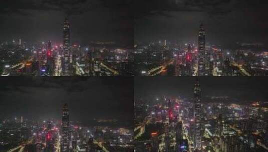 深圳福田区CBD夜景航拍高清在线视频素材下载