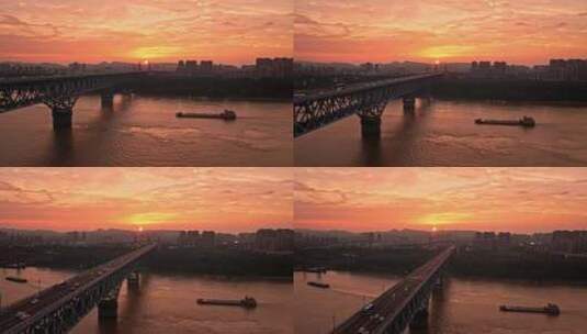 南京长江大桥晚霞夜景航拍风光高清在线视频素材下载