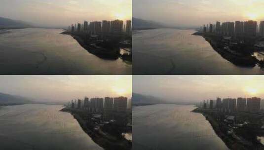 日落下的福建漳州港房地产建设高清在线视频素材下载