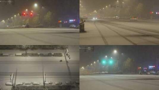 夜晚下雪街道高清在线视频素材下载