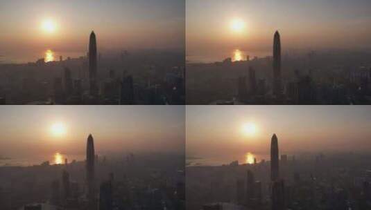 深圳平安中心大厦黄昏日落航拍高清在线视频素材下载