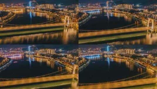 柳州红光大桥夜景航拍延时摄影高清在线视频素材下载