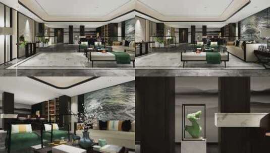 高端样板房室内客厅新中式装修设计_018高清在线视频素材下载