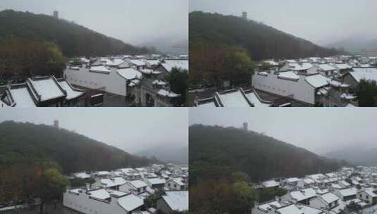 冬季下雪天惠山古镇龙光塔航拍高清在线视频素材下载