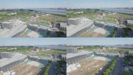 杭州钱塘江工业区工业废地航拍高清在线视频素材下载