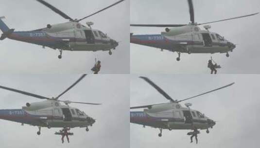 上海高东机场 直升机绳降救援高清在线视频素材下载
