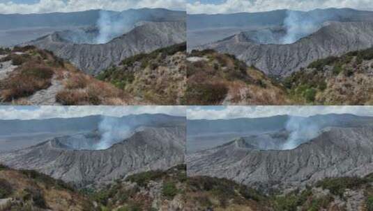 印尼爪哇岛布罗莫火山口航拍自然风光高清在线视频素材下载