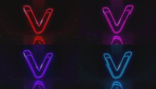 彩色霓虹灯字母V循环动画。高清在线视频素材下载