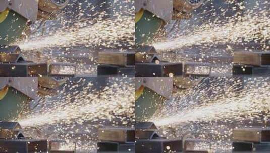 工厂工地上切割钢铁火花飞溅的升格镜头高清在线视频素材下载