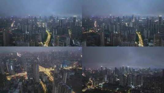 武汉城市天际线夜景穿云航拍高清在线视频素材下载