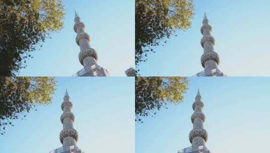 伊斯坦布尔苏丹艾哈迈德·卡米清真寺尖塔高清在线视频素材下载