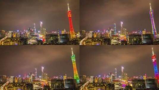 8K广州珠江城市CBD繁华夜景航拍延时高清在线视频素材下载