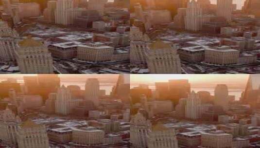 城市航拍纽约曼哈顿市中心摩天大楼日出高清在线视频素材下载