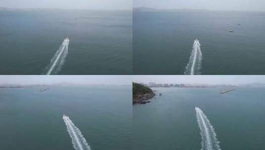 航拍游艇快艇在海面上飞驰高清在线视频素材下载