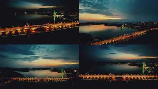 无锡蠡湖大桥夜景夕阳晚霞航拍高清在线视频素材下载