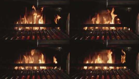 烧烤火炉铁架火焰燃烧高清在线视频素材下载