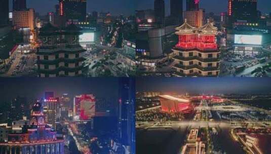 【原创】郑州地标夜景航拍高清在线视频素材下载