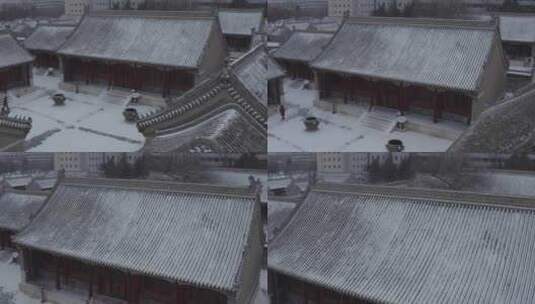 航拍雪景中的内蒙古呼和浩特和硕恪靖公主府高清在线视频素材下载