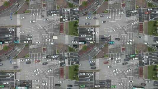 俯拍城市十字交叉路口交通高清在线视频素材下载