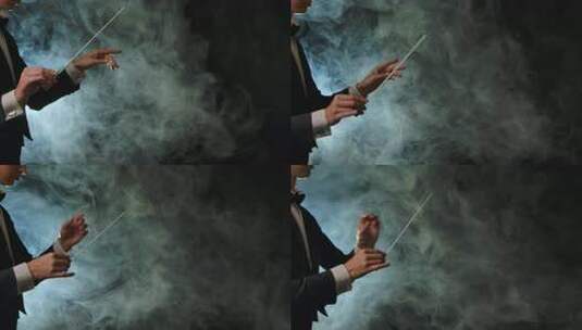 身穿西装的交响乐团指挥正在指挥音乐家，指高清在线视频素材下载