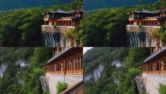 山里仿古建筑别墅酒店高清在线视频素材下载